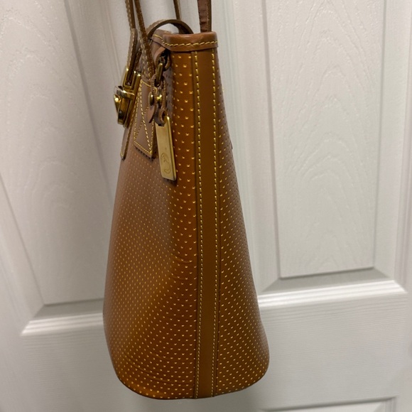Dooney & Bourke Tan Leather Tote Bag | Gold Hardware | Classic Structured Purse - Picture 4 of 8